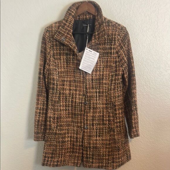 Vanessa Scott Made in Italy, brown tweed Plaid Women's Coat - Brown. NWT medium - Picture 3 of 10
